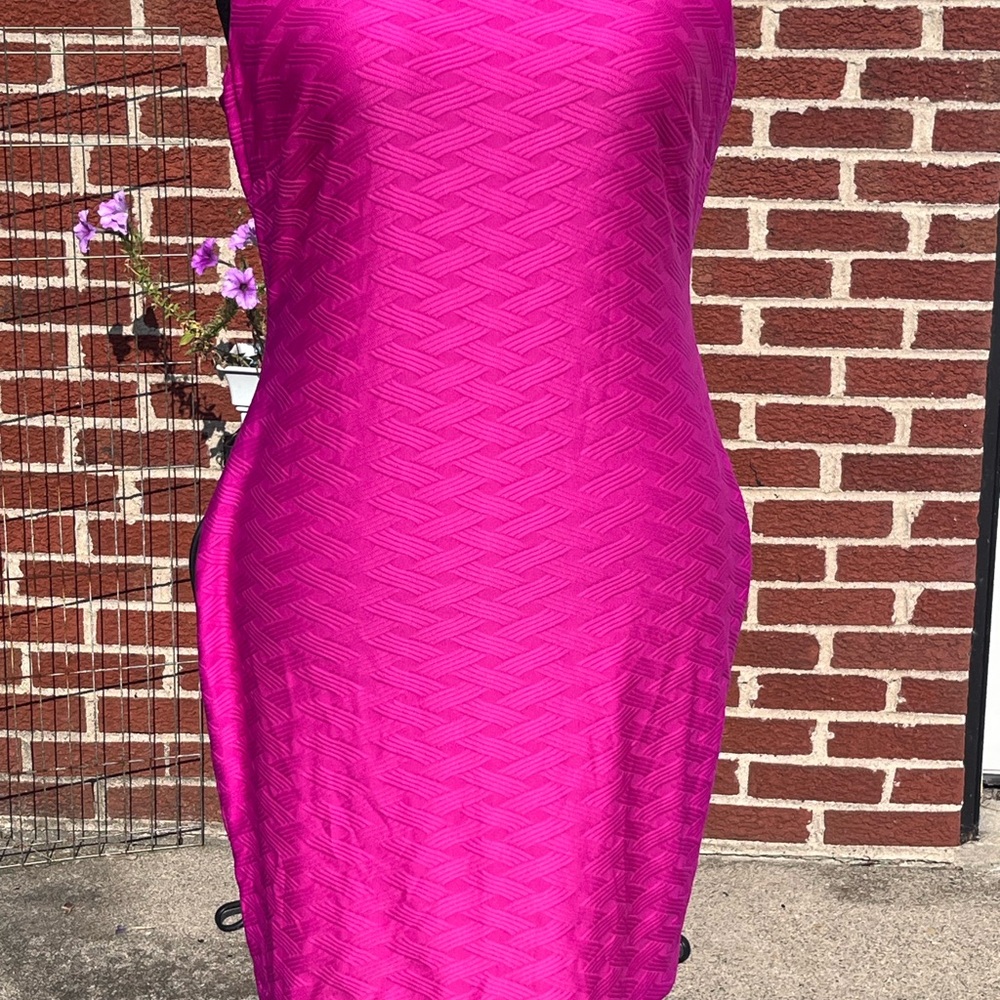 Chaps Fuchsia Textured Midi Dress